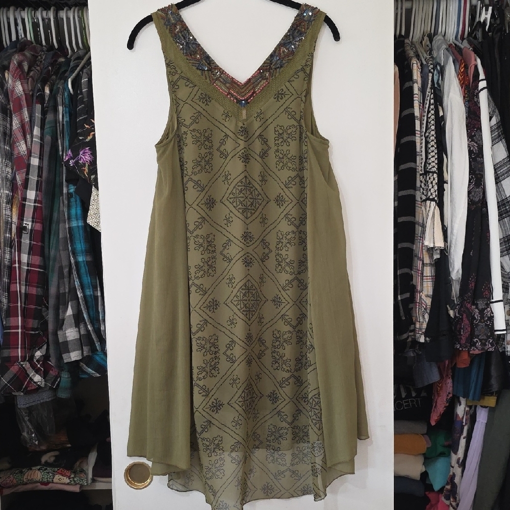 Free People Olive Print High Low Dress